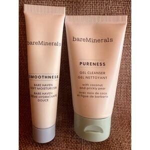 Bare Minerals Smoothness Moisturizer & Pureness Gel Cleanser Samples Travel New
